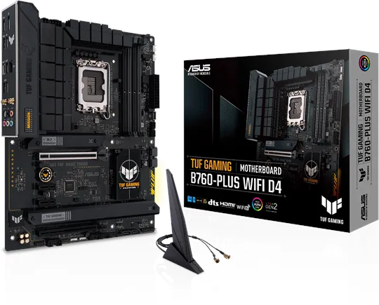 ASUS TUF GAMING B760-PLUS WIFI D4 Moderkort - Intel B760 - Intel LGA1700 - DDR4 RAM - ATX
