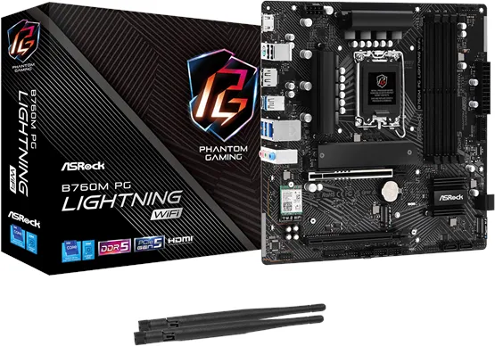 ASRock B760M PG LIGHTNING WIFI -moderkort - Intel B760 - Intel LGA1700 - DDR5 RAM - Micro-ATX